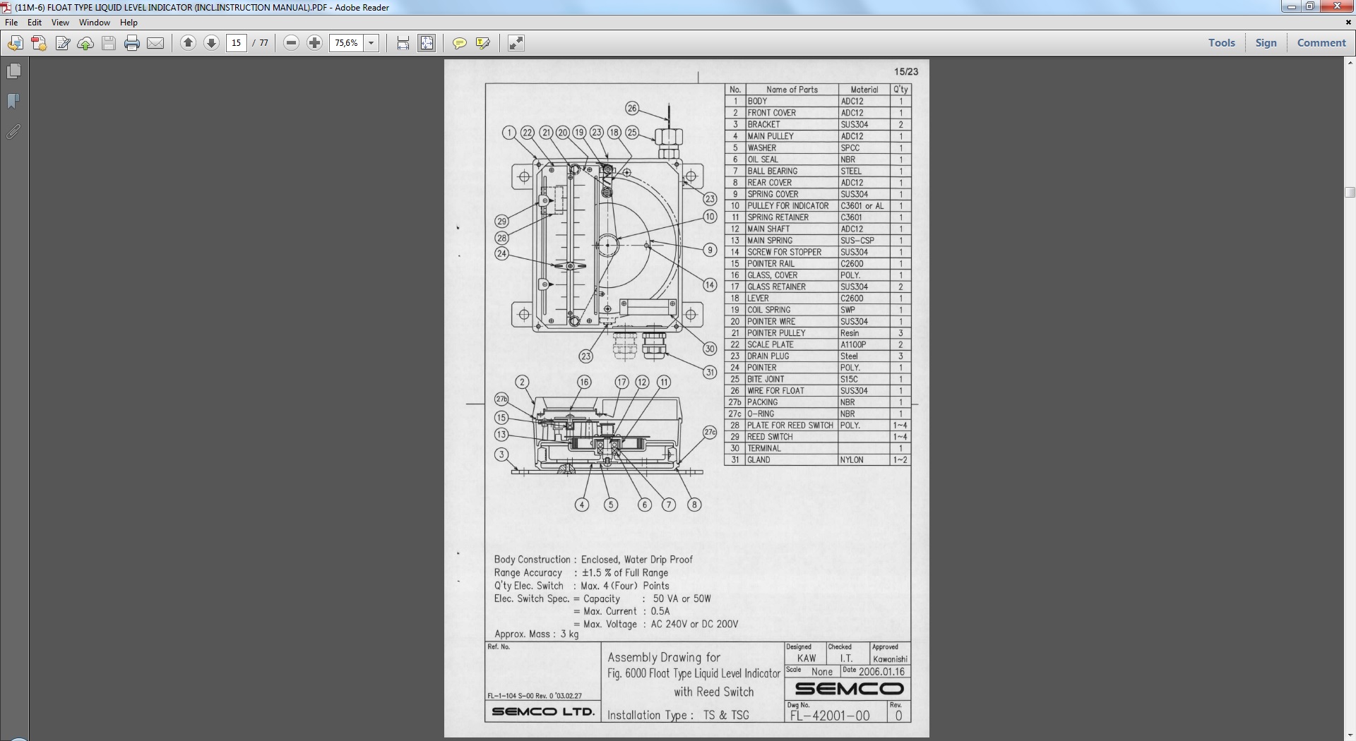 図面番号:FL-42001-00, M620,PART NO:26  