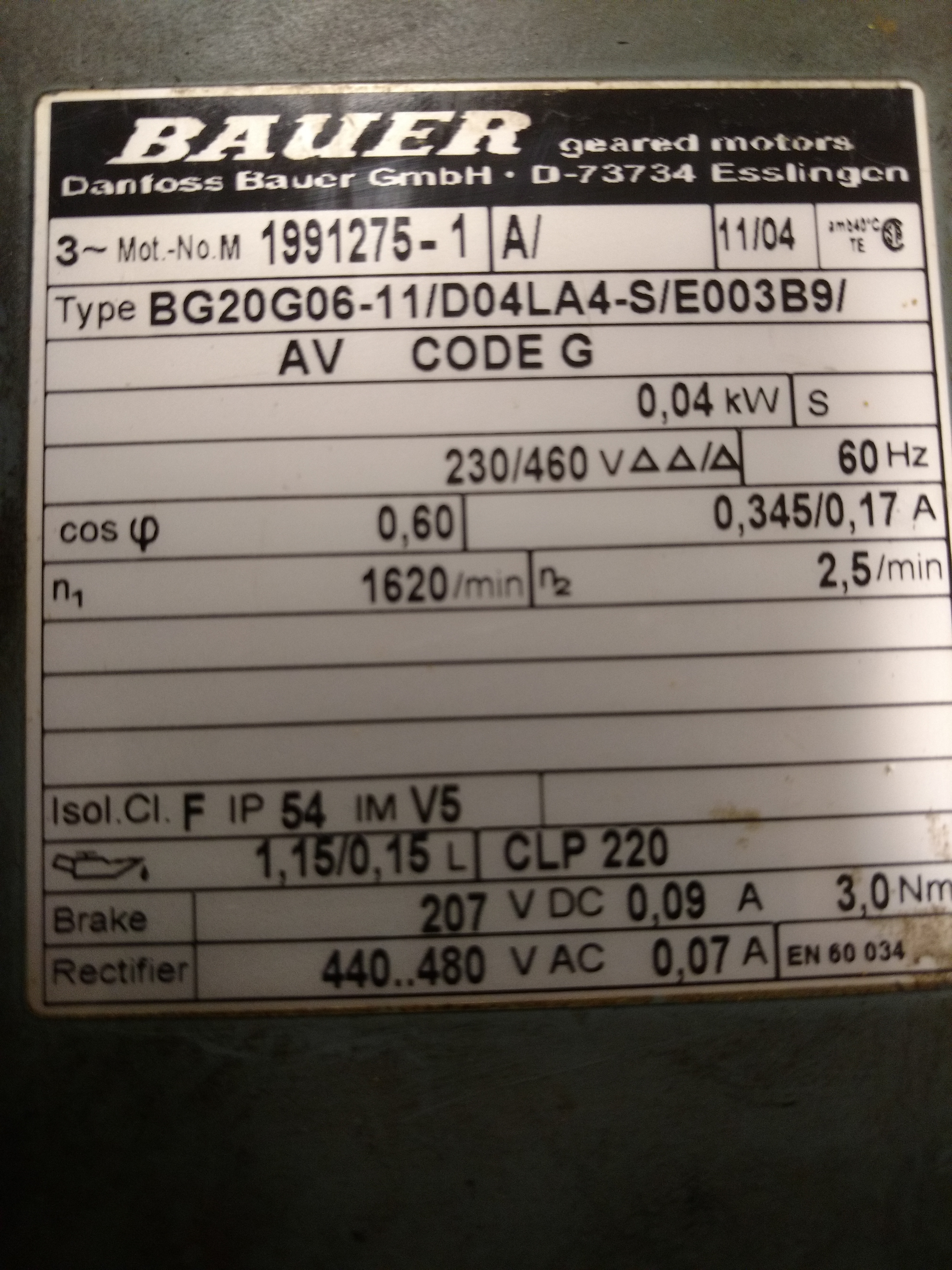 Typ : BG20G06-11/D04LA4-S/E003B9/AV 