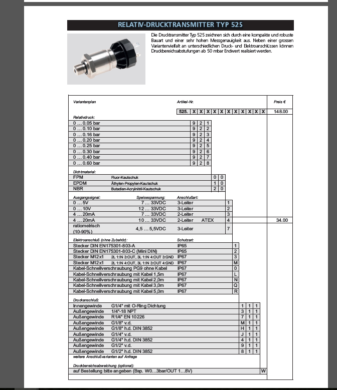 Typ 525 (0 ... 0.05 -0.6 bar) 