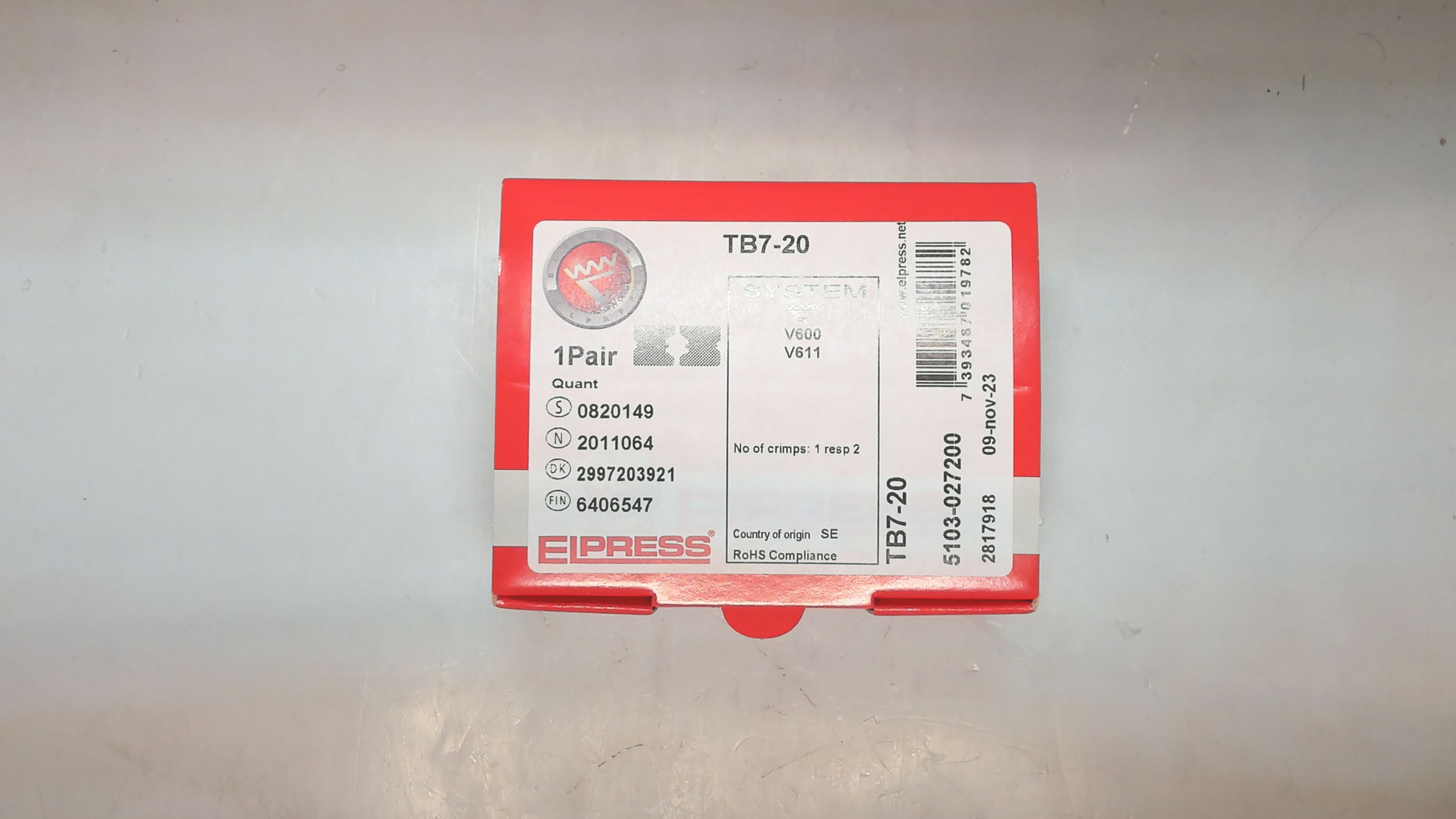 P/N: 5103-027200, Type: TB7-20