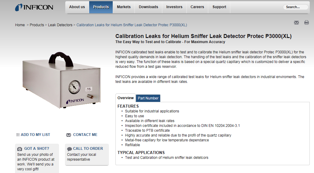 Calibration Leaks for Helium Sniffer Leak Detector Protec P3000(XL)