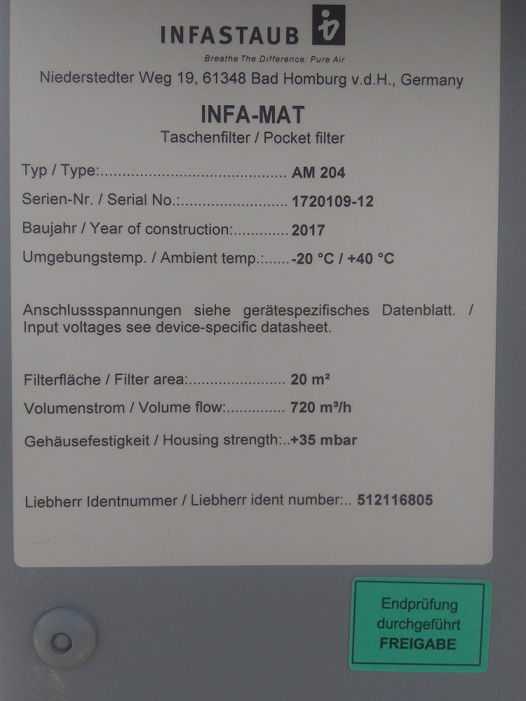 Filter for INFA-MAT Typ:AM204, SN:1720109-12 