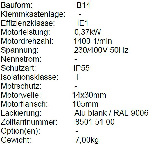 MOT. ELVEM KW0,37 HP0,5 4P PAM71B B14 IE1