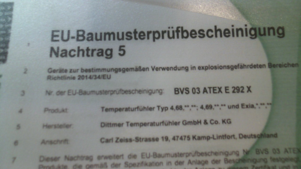 ATEX certificate