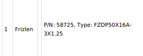 P/N: 58725, Type: FZDP50X16A-3X1.25