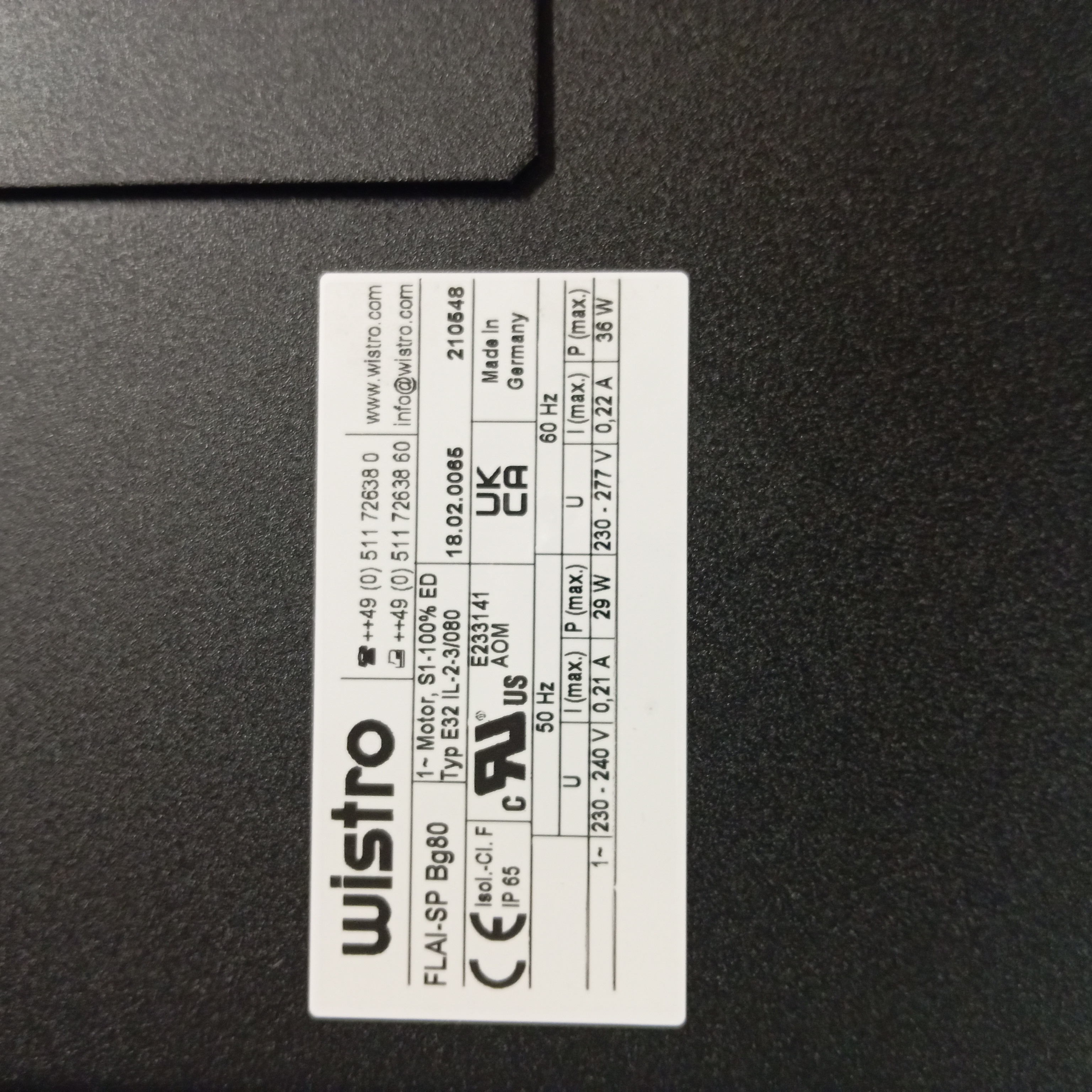 P/N:18.02.0065  Type:FLAI Bg80 OK IP65 ST 293lg IND