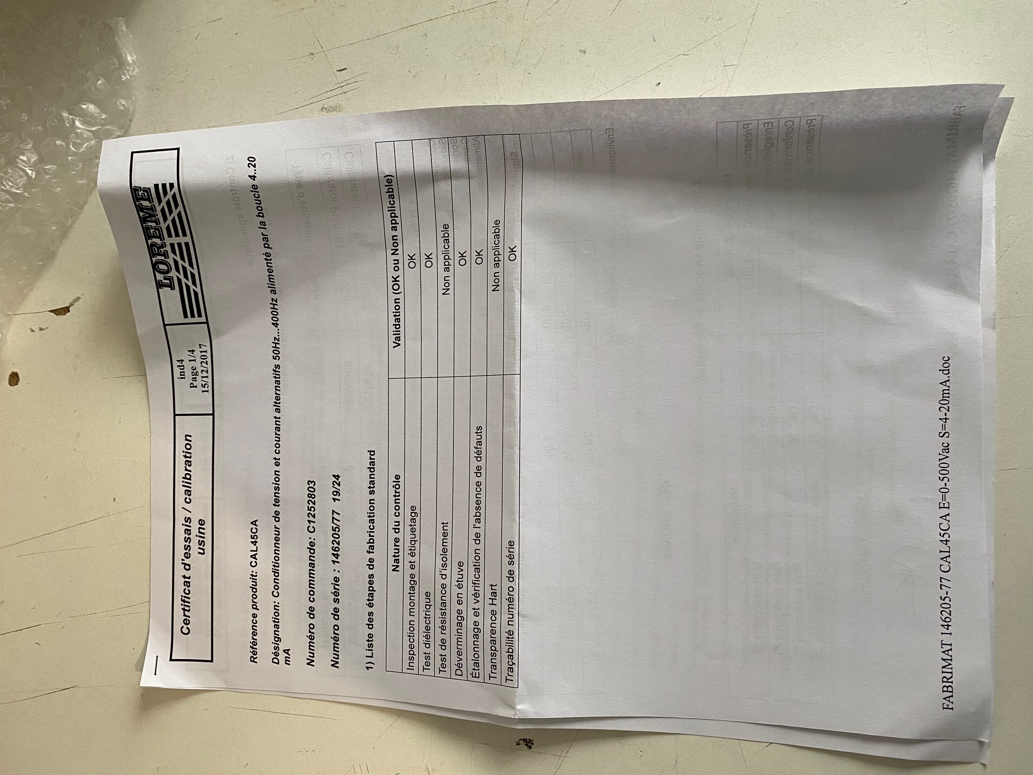 Test certificate