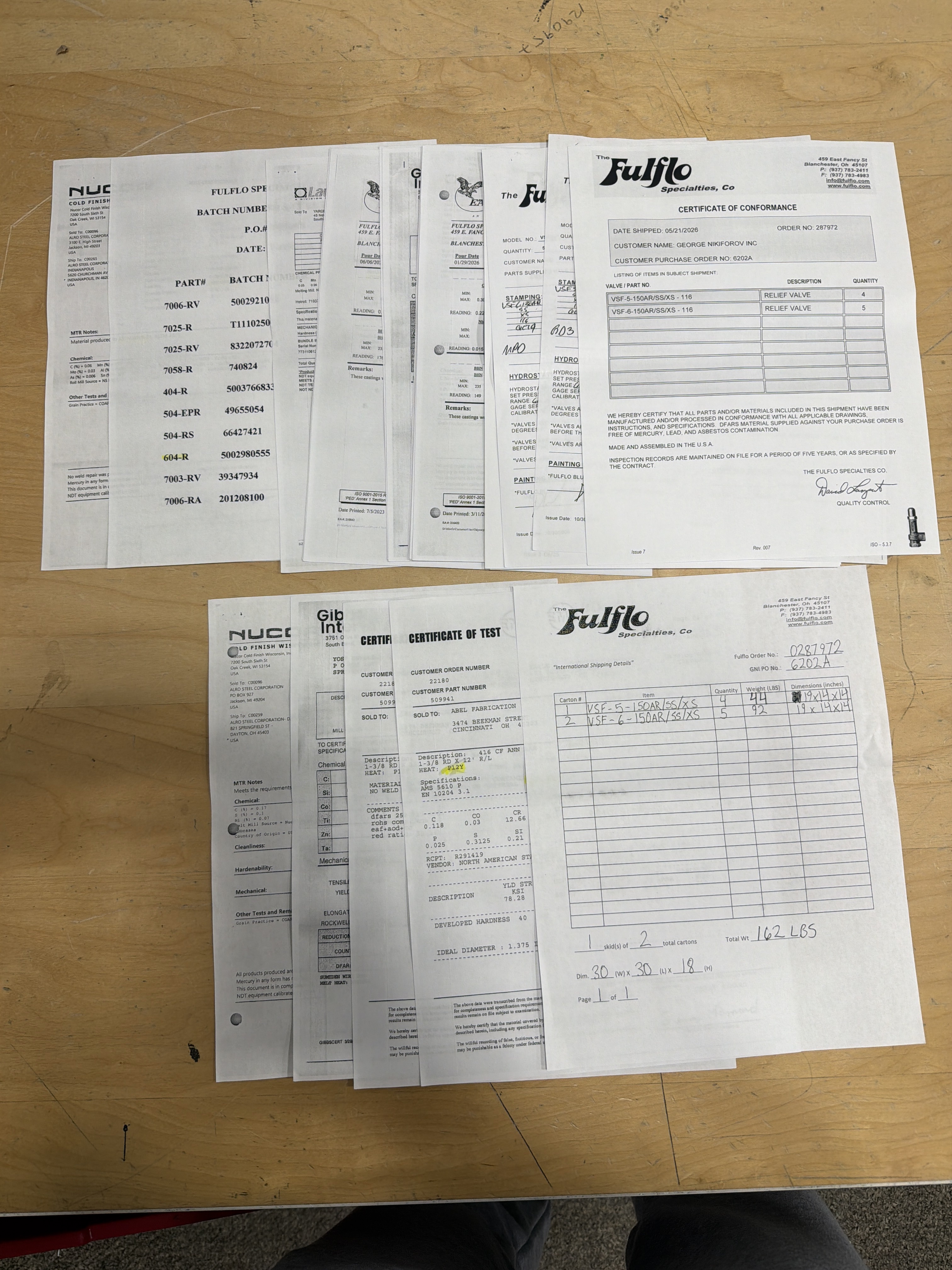 Hydrostatic Test Report (per valve)