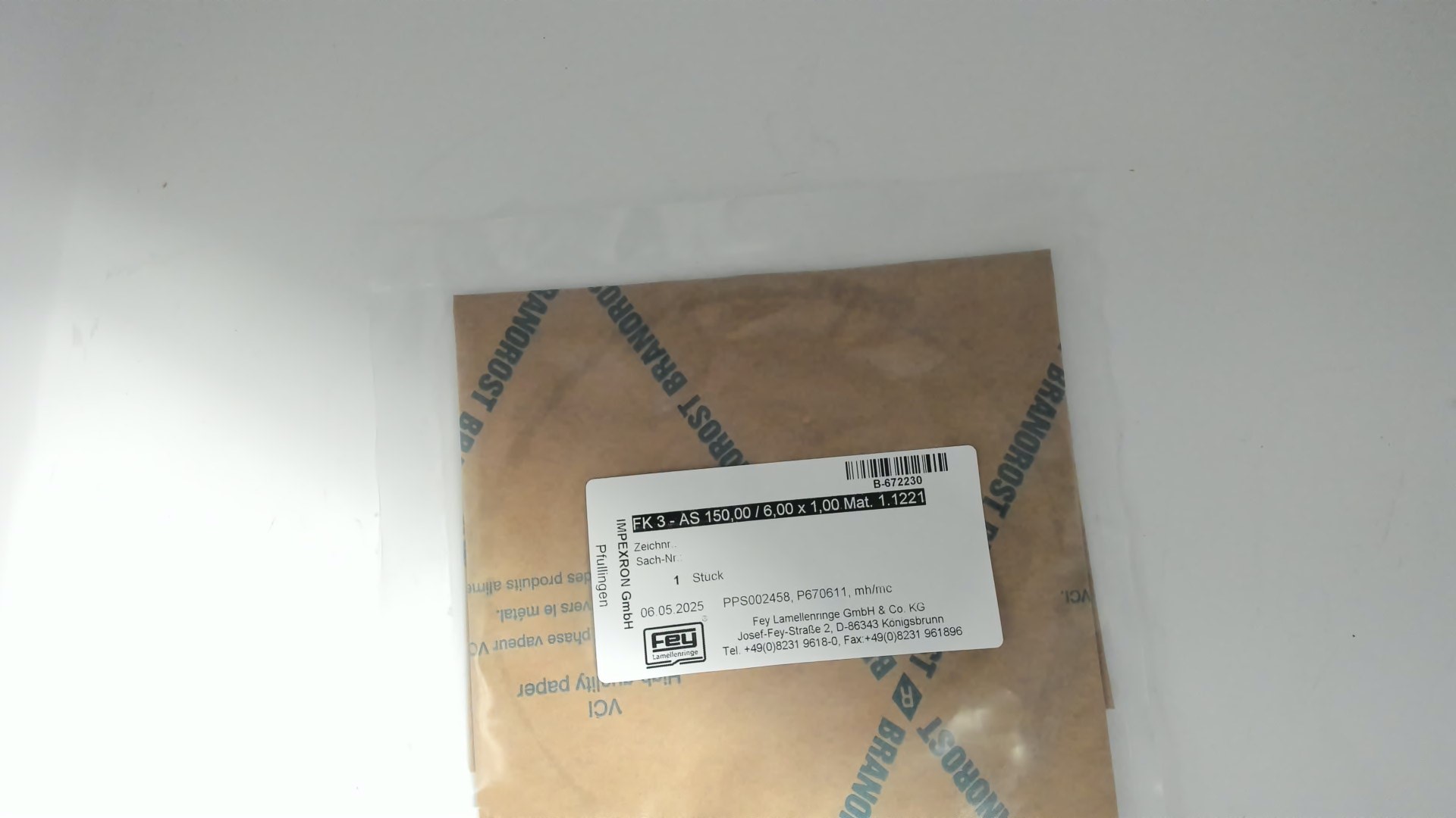 PPS002458 / FK 3 - AS 150,00 / 6,00 x 1,00 Mat. 1.1221