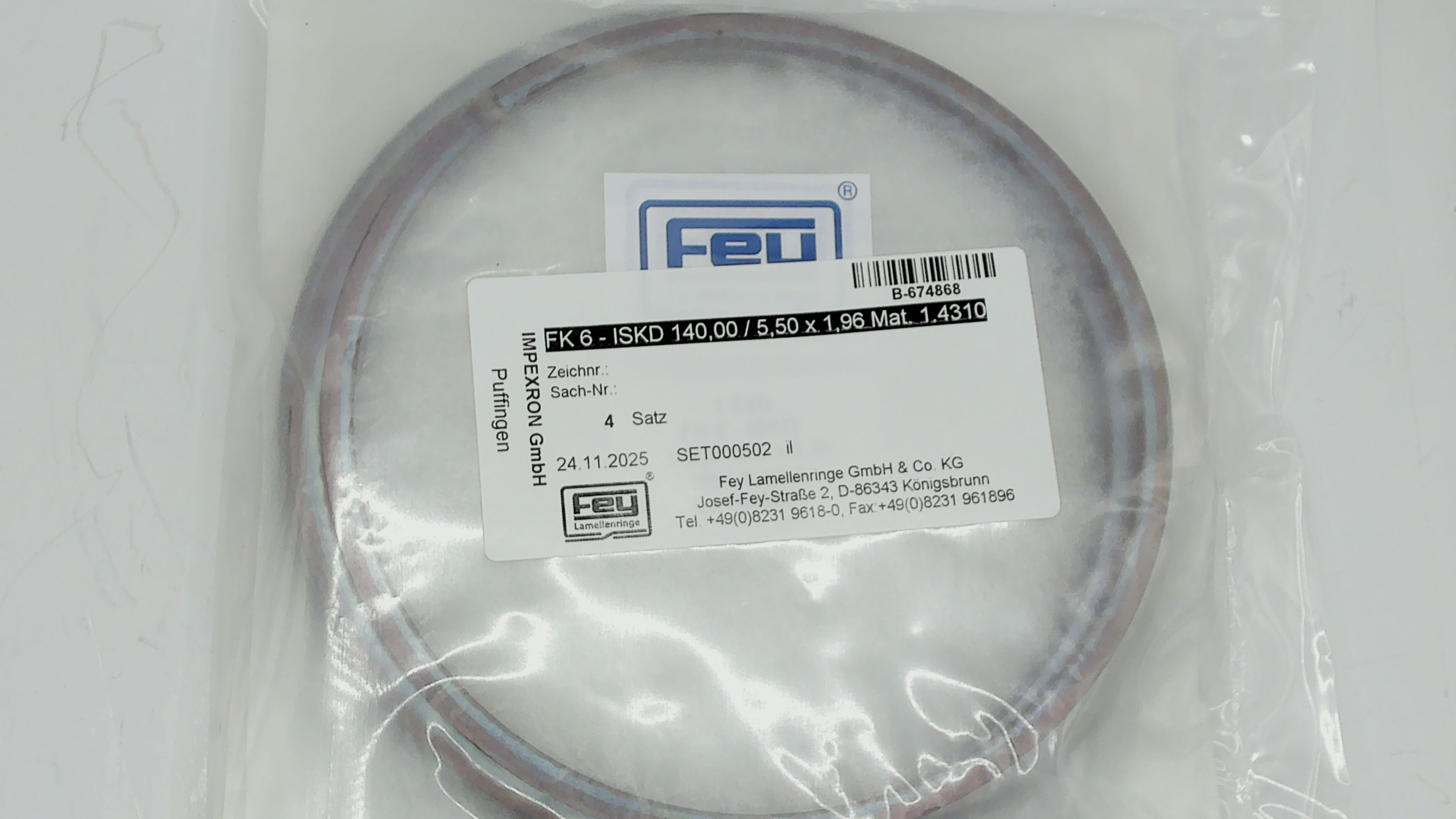 FK 6 - ISKD 140,00 / 5,50 x 1,96 Mat. 1.4310