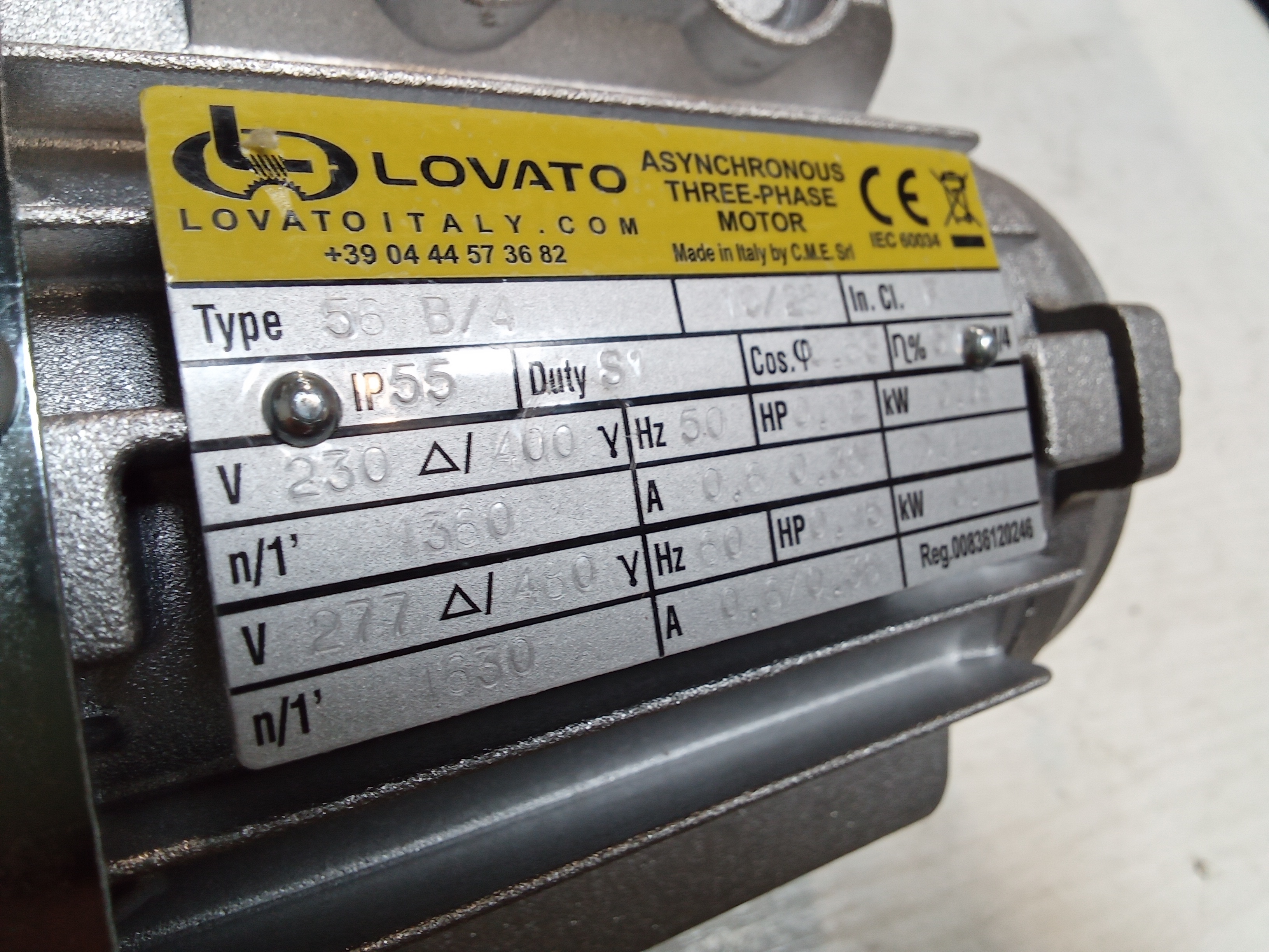 230/400 V – 50 HZ – IP 55 – Cl. F – S1 – IE1 0.09 KW – 4 Pole - 56 B14